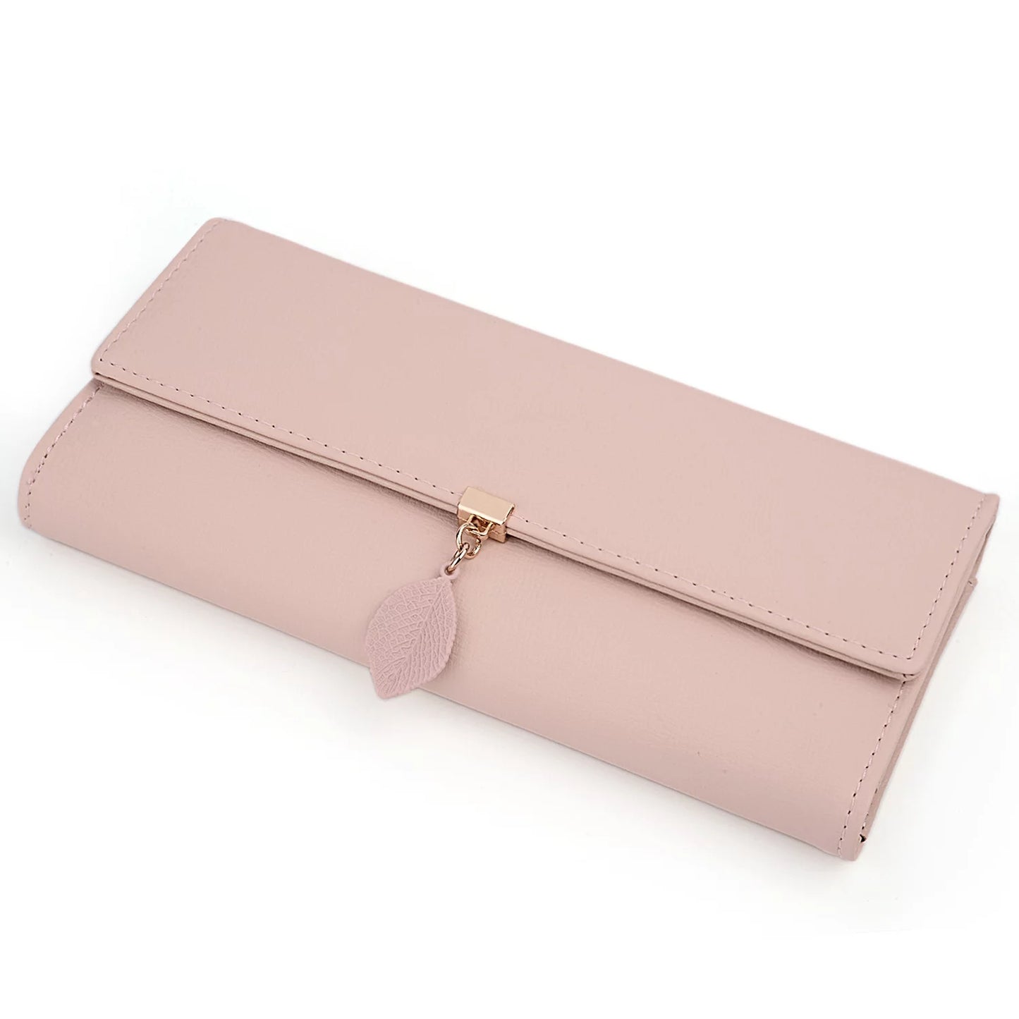 Womens Wallet PU Leather RFID Blocking Card Holder Elegant Zipper Coin Purse Leaf Pendant(Pink)