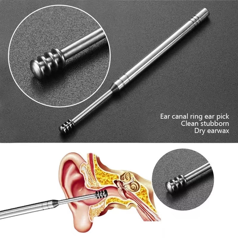 6Pcs/Set Ear Cleaner Ear Wax Pickers Stainless Steel Earpick Wax Remover Piercing Kit Earwax Curette Spoon Care Ear Clean Tools