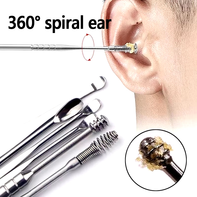 6Pcs/Set Ear Cleaner Ear Wax Pickers Stainless Steel Earpick Wax Remover Piercing Kit Earwax Curette Spoon Care Ear Clean Tools